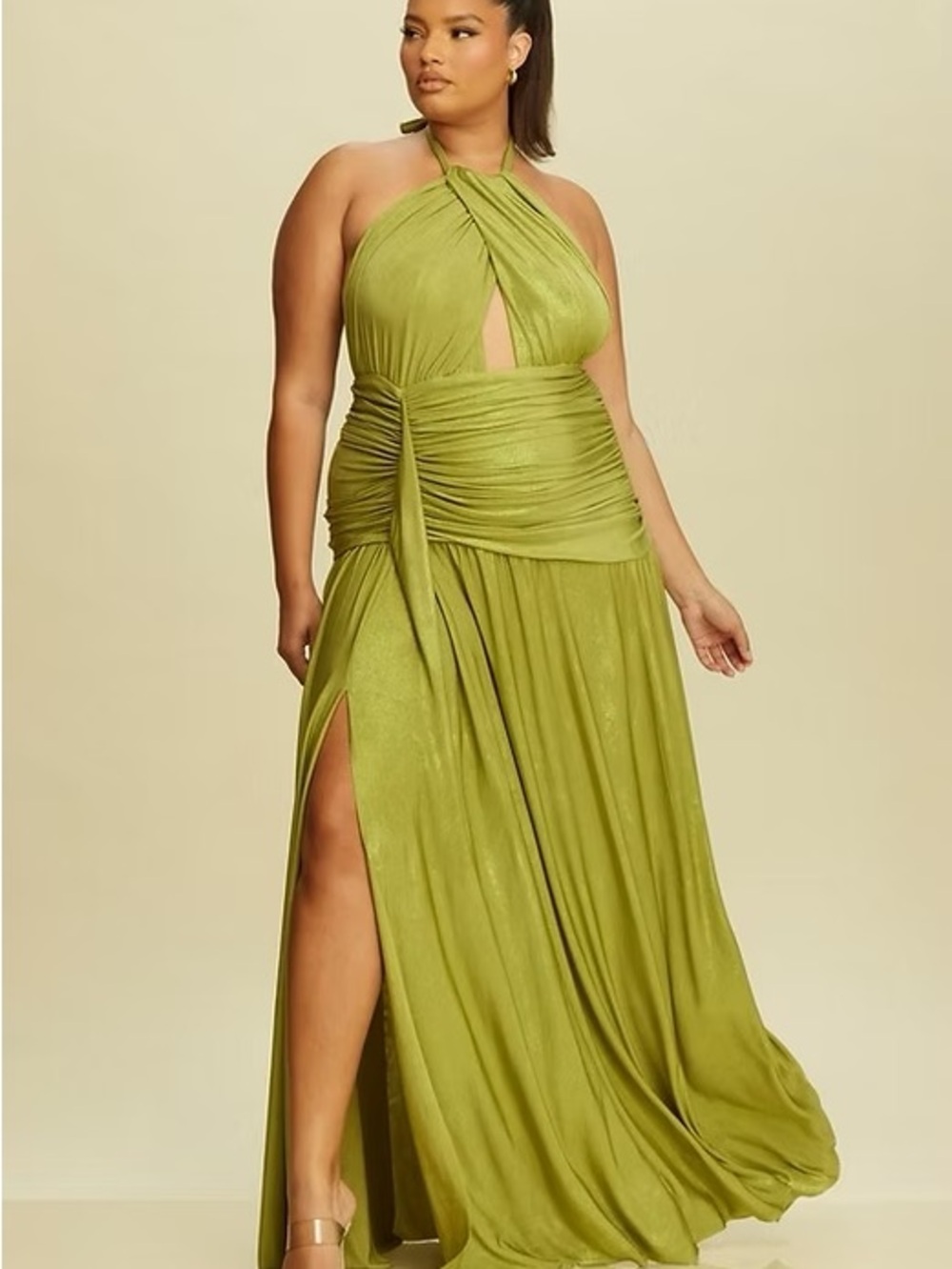 Olive Green Shimmery Maxi Dress please read the description